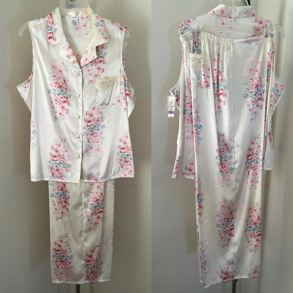 Deadstock 90s Kmart Cabbage Rose Cottagecore Floral Satin Pajama Set 1X